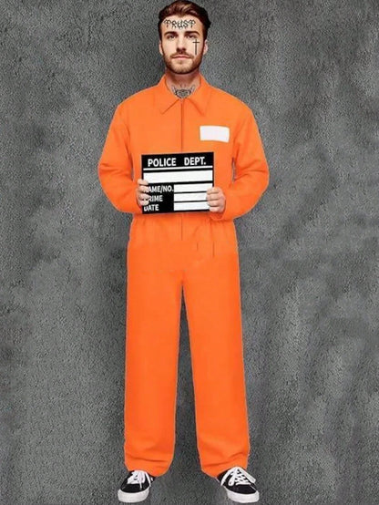 Halloween Costume Orange Prisoner Uniform Guard Set Adult Prisoner Costume Party Stage Cosplay Attire
