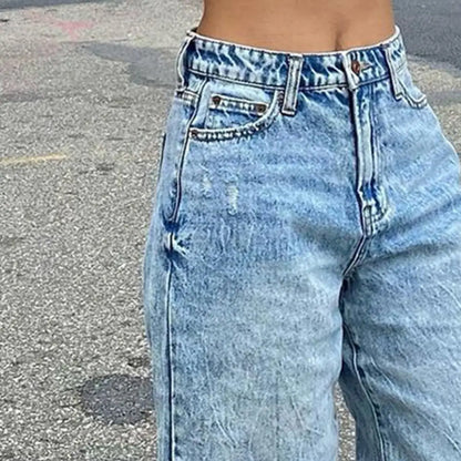 Women's Wide-leg Jeans High Waisted Straight Leg Denim Pants Retro Punk Slimming Floor-length Trousers for Streetwear