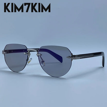 Square Rimless Punk Sunglasses Men Designer Vintage Polygon Metal Sun Glasses Male Fashion Eyewear Pilot Shades