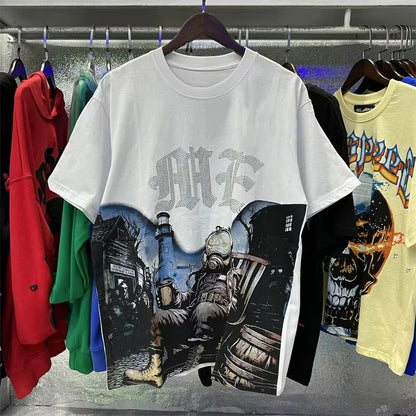 Unisex Couple Street Style Angel Print Summer Top Round Neck Short Sleeve T-Shirt