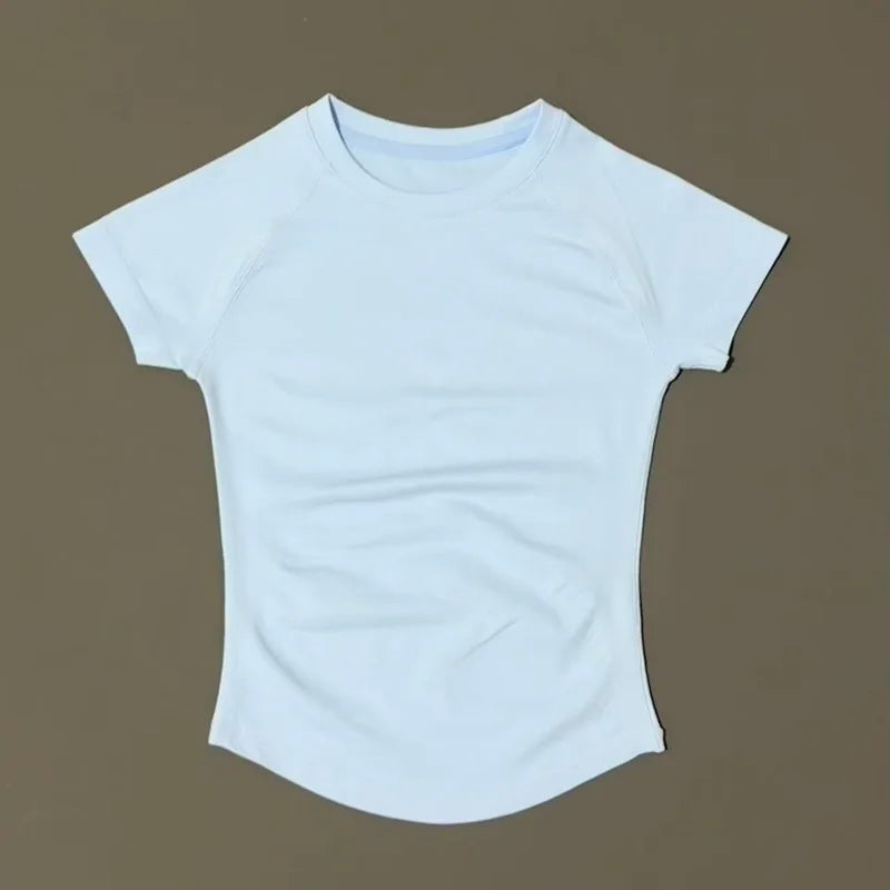 Histello Women Short Sleeve Sports T-Shirt Round Neck Breathable Stretchy Quick Dry Top Yoga Gym Running Fitness Activewear