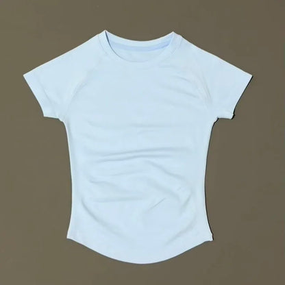 Histello Women Short Sleeve Sports T-Shirt Round Neck Breathable Stretchy Quick Dry Top Yoga Gym Running Fitness Activewear
