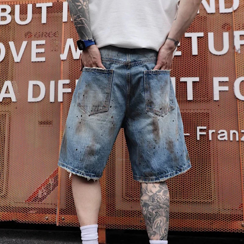 Men's Distressed Denim Shorts Heavyweight Summer Streetwear Loose Fit Fashion Five-Pocket Style European American Design
