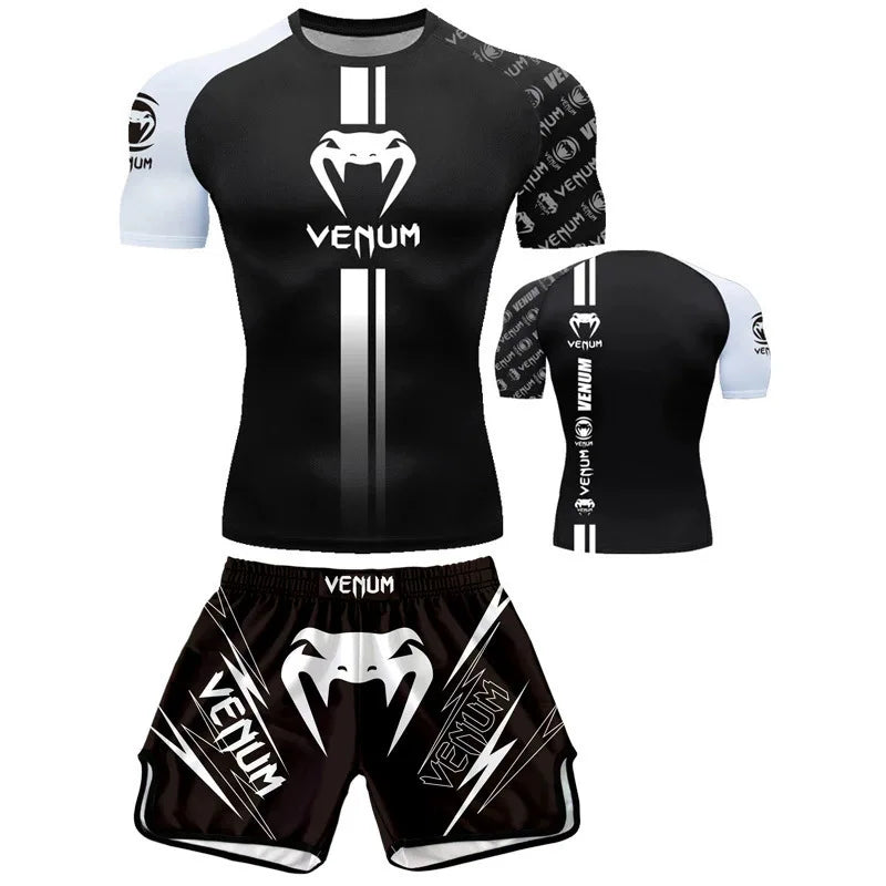 Free fighting and Boxing MuayThai Shirt shorts set Venom UFC Sets Quick-Drying Breathable Polyester Training T-Shirt Shorts set