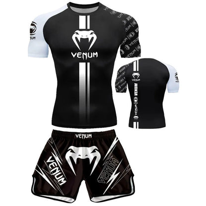 Free fighting and Boxing MuayThai Shirt shorts set Venom UFC Sets Quick-Drying Breathable Polyester Training T-Shirt Shorts set