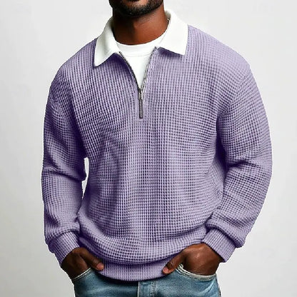 New Style Solid Color Waffle-Knit Long-Sleeve Sweatshirt for Men - Half-Zip Athletic Top (Spring & Autumn Collection)