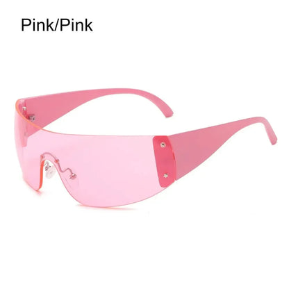 Rimless Punk Sunglasses Goggle Women Men Luxury Brand Wrap Around Sun Glasses Five Star Eyewear Sports One Piece Shades