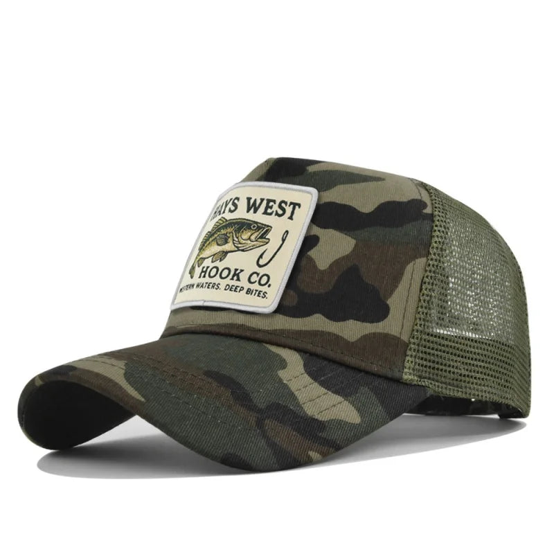 Man hat High Quality Fishing Cartoon Snapback Baseball Cap Hip Hop Dad Mesh Hat Trucker Hat Outdoor Sports Cycling Travel SunHat