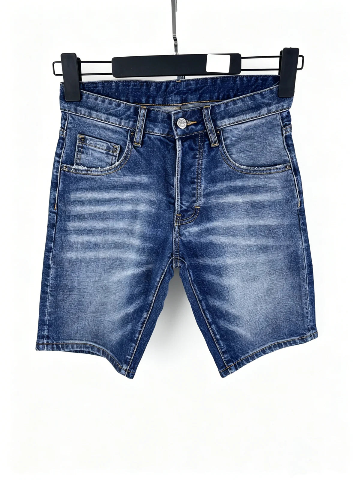 3006 Summer New Men's Jeans Washed Ripped Patch Paint Slim-fit Micro-elastic Denim Shorts Men's Black