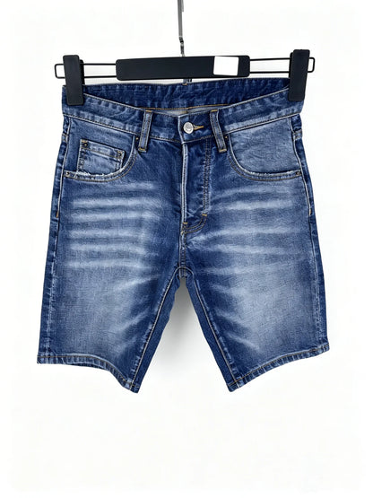 3006 Summer New Men's Jeans Washed Ripped Patch Paint Slim-fit Micro-elastic Denim Shorts Men's Black