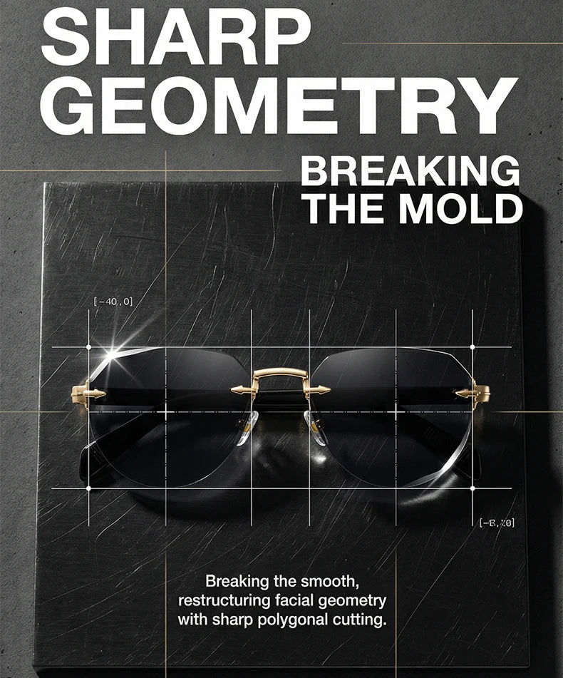 Square Rimless Punk Sunglasses Men Designer Vintage Polygon Metal Sun Glasses Male Fashion Eyewear Pilot Shades