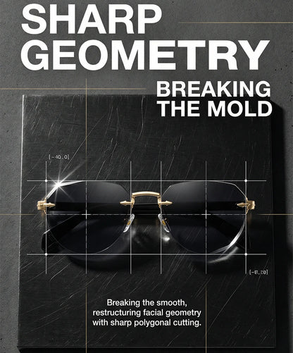 Square Rimless Punk Sunglasses Men Designer Vintage Polygon Metal Sun Glasses Male Fashion Eyewear Pilot Shades