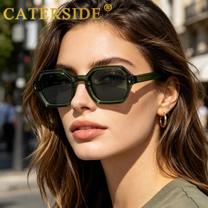 CATERSIDE Polygon Sunglasses Fashion Men Small Frame Gradient Lens Sun Glasses for Summer Beach Party Ideal Choice for Gifts