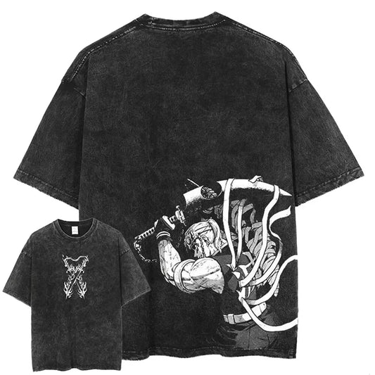 Hot Sale Tengen Uzui Sound Pillar Men's T-shirt Devil Killer Pattern Retro Washed Street Y2K Top