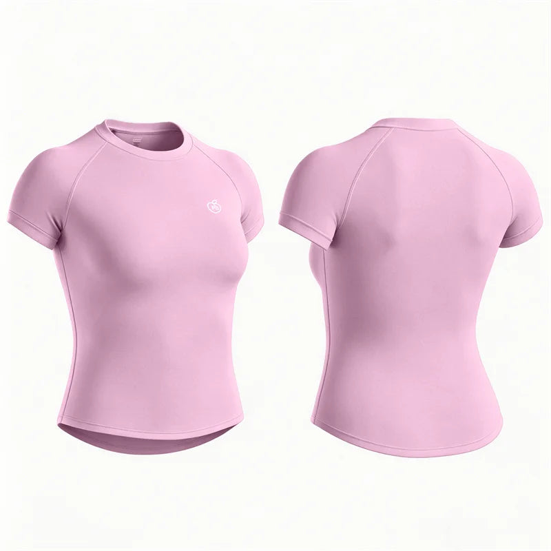 Women Bum Shaping Tee Seamless Short Sleeve Tops Gym Workout Running T-Shirts Fitness Activewear Athletic Shirts