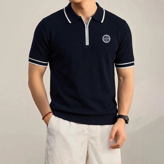 CHCH Men's Polo New Fashion Summer Half Zipper Design Men's Short Sleeves Classic Commuting Leisure Badge Design Men's Polo