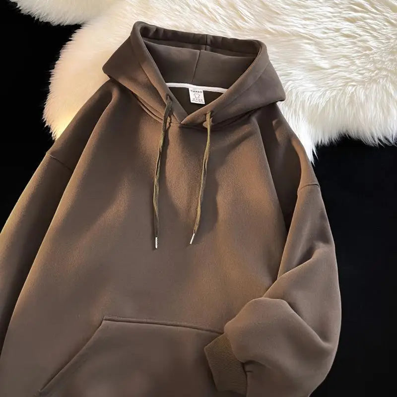 Oversize Hoodie Sweatshirt Pure Color Fleece Lined Couple Style High Quality Green Heavyweight Hooded Jacket for Men And Women