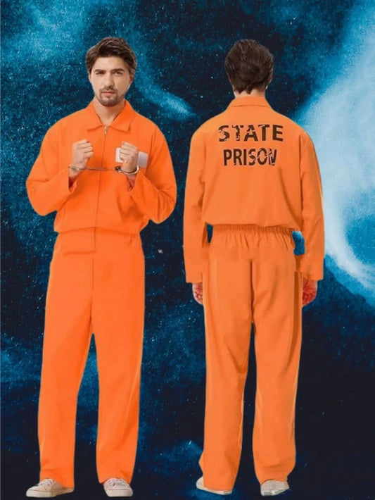 Halloween Costume Orange Prisoner Uniform Guard Set Adult Prisoner Costume Party Stage Cosplay Attire