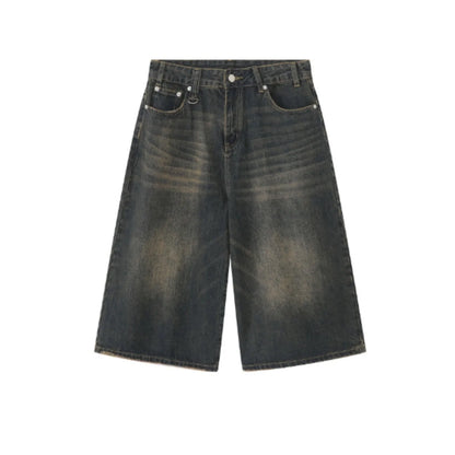 Men's Summer American High Street Retro Gradient Washed Denim Shorts Lazy Youth Trendy Ins New Versatile Casual Capri Pants