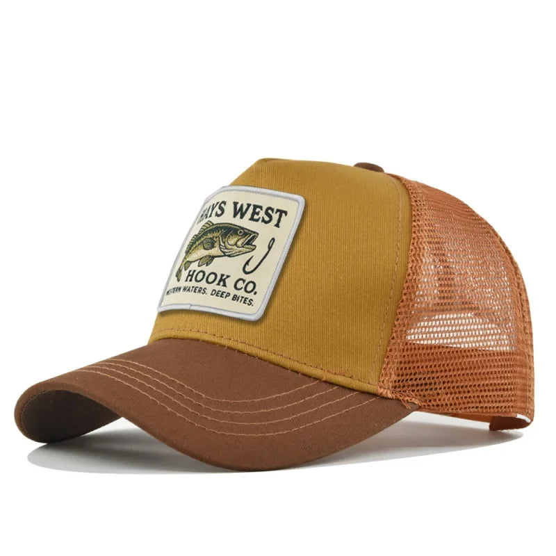 Man hat High Quality Fishing Cartoon Snapback Baseball Cap Hip Hop Dad Mesh Hat Trucker Hat Outdoor Sports Cycling Travel SunHat