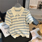 Polo Neck New Women's Knitting T-Shirt Striped Short Sleeve Women T Shirt for Female Slim Tops Woman T Shirts Clothing S145