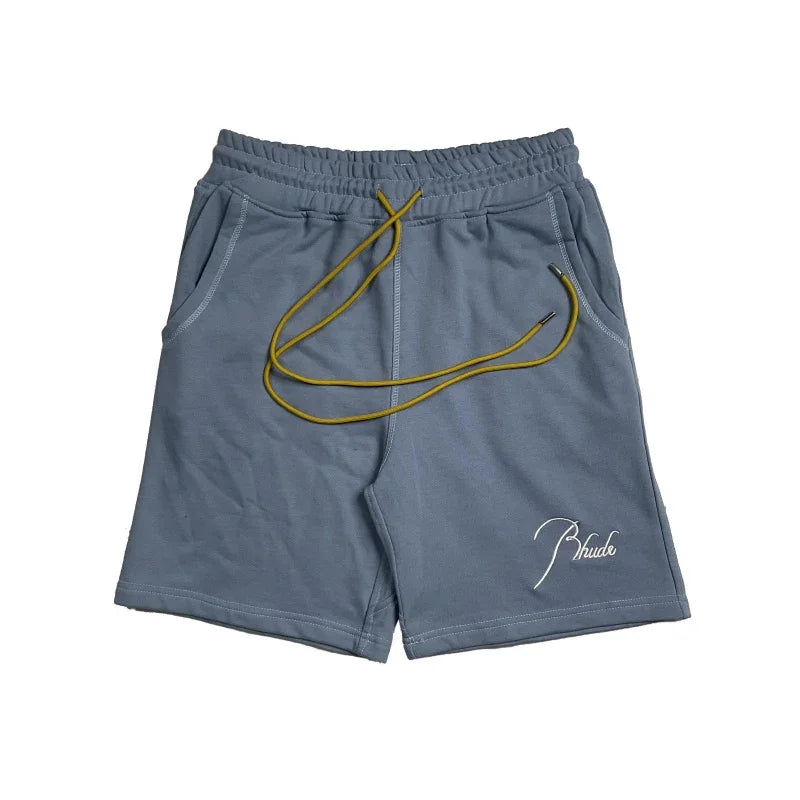 Latest Style RHUDE Men's  Casual Shorts Hip Hop Elastic Waist Drawstring Zip Pocket Summer Street Leisure Beach Shorts