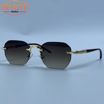 Steampunk Rimless Square Sunglasses Men Luxury Designer Vintage Metal Polygon Outdoor Sun Glasses Male Frameless Shades