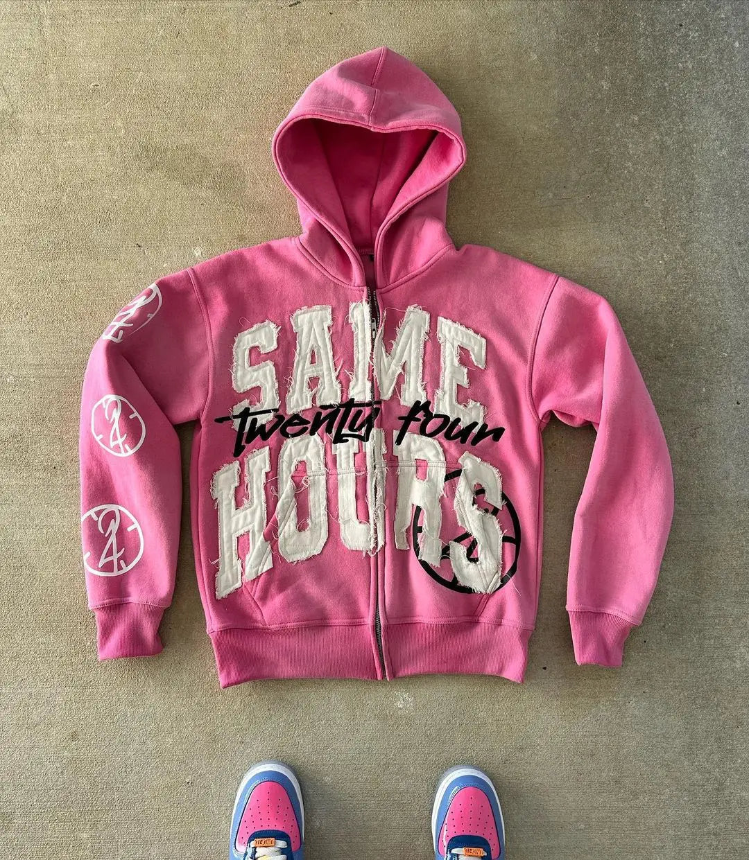 Quick Delivery Y2K Letter Sticker Printed Street Hip-Hop Style Heavyweight Hooded Sweatshirt Cardigan Design High Street Jacket
