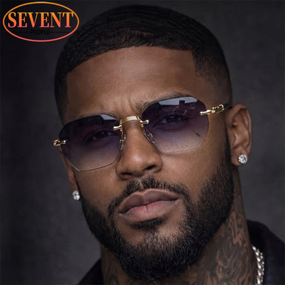 Steampunk Rimless Square Sunglasses Men Luxury Designer Vintage Metal Polygon Outdoor Sun Glasses Male Frameless Shades