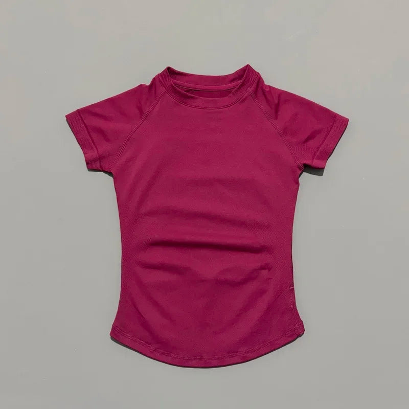 Histello Women Short Sleeve Sports T-Shirt Round Neck Breathable Stretchy Quick Dry Top Yoga Gym Running Fitness Activewear