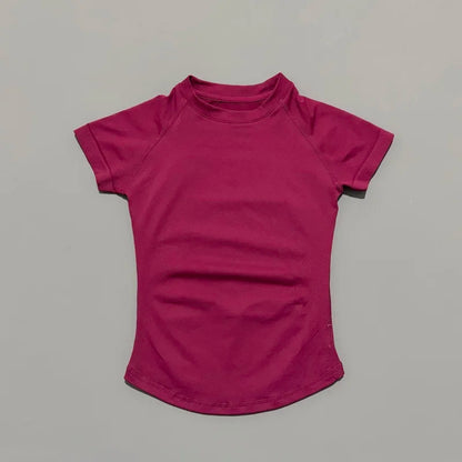 Histello Women Short Sleeve Sports T-Shirt Round Neck Breathable Stretchy Quick Dry Top Yoga Gym Running Fitness Activewear