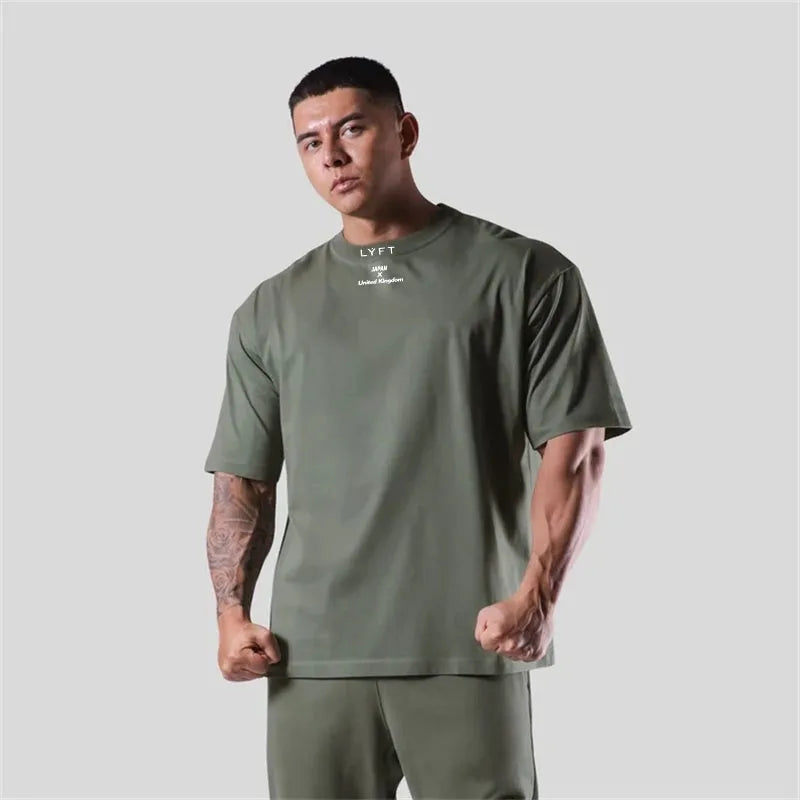 Cotton Gym Shirt Sport T Shirt Men Short Sleeve Running Shirt Men Workout Training Tees Fitness Loose large size M-XXXL