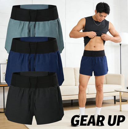Quick Dry Men Running Shorts Double Layer Sport Shorts With Fanny Pack Multi Pockets
