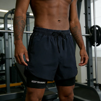 Men's quick drying and breathable 2-in-1 running shorts with built-in lining suitable for exercise jogging and marathon running