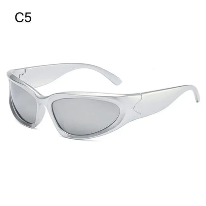 Rimless Punk Sunglasses Goggle Women Men Luxury Brand Wrap Around Sun Glasses Five Star Eyewear Sports One Piece Shades