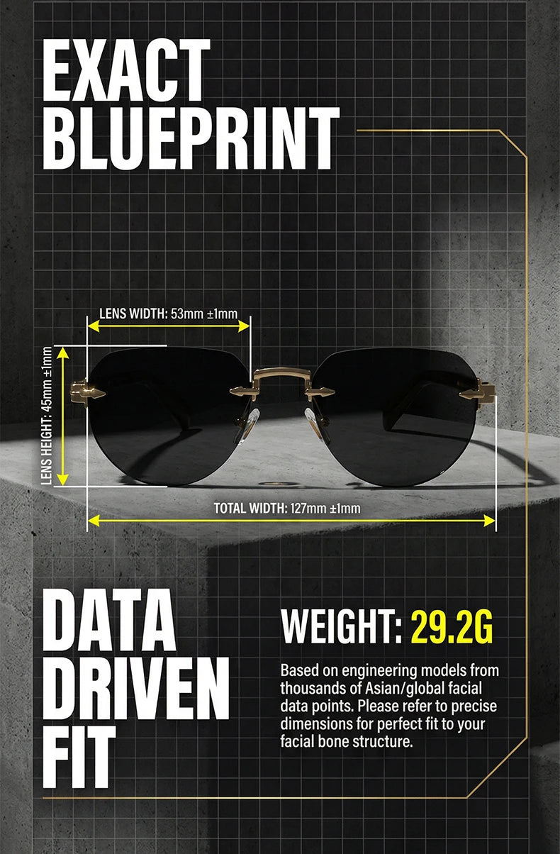 Square Rimless Punk Sunglasses Men Designer Vintage Polygon Metal Sun Glasses Male Fashion Eyewear Pilot Shades
