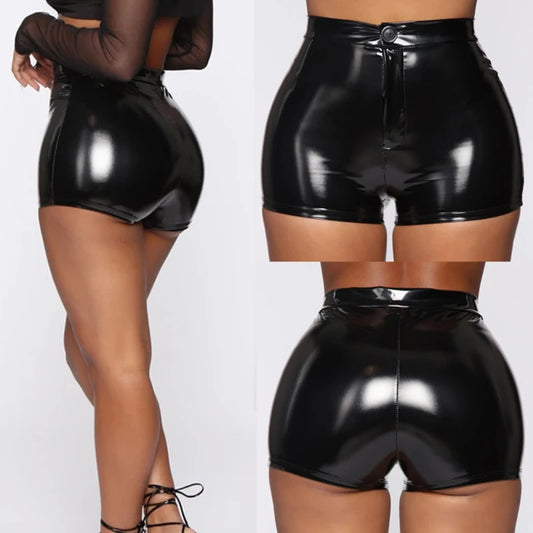 Profashion  Costumes Shorts Women PU Leather Shorts High Waist Solid Color Button Black Shorts Fashion Summer
