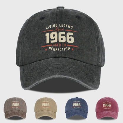"Living Legend Since 1966" Washed Baseball Cap Adjustable Unisex Gift For Vintage Lovers