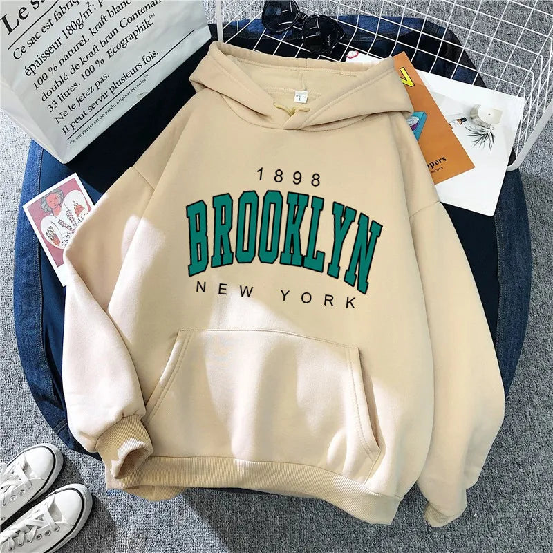 New Fleece Loose Women's Hoodie Brooklyn Printed Couple Hoodie