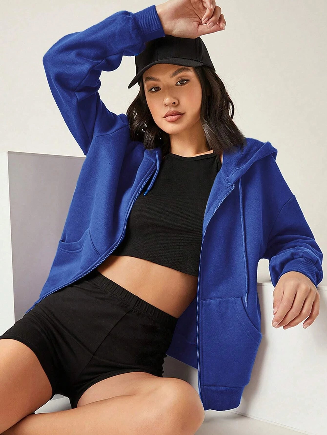 Profashion  Solid Zipper Hoodie Women Warm Fleece Hoodies Autumn Casual Hoody  Street Pocket Sportswear Oversized All-Match Female veste