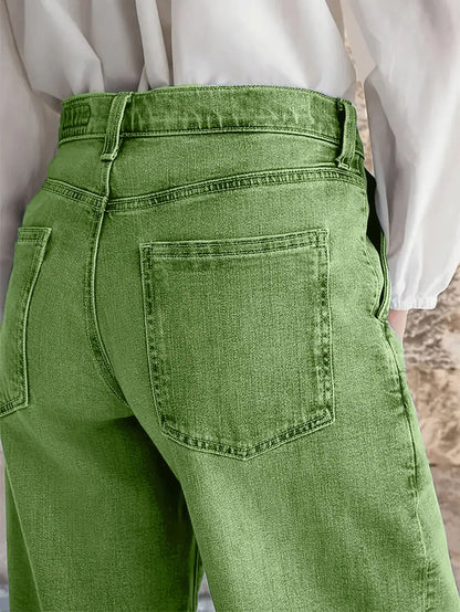 New Women's Multi-Button Wide Leg Casual Jeans - High-Quality Denim Pants for Stylish Comfort