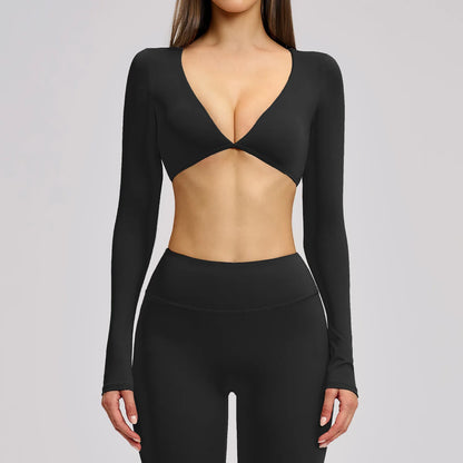 Sports Yoga Long Sleeve V T-shirt Sportswear Woman Gym Women's Female Clothing Slim Fit Sportswear Workout Clothes Fitness Wear