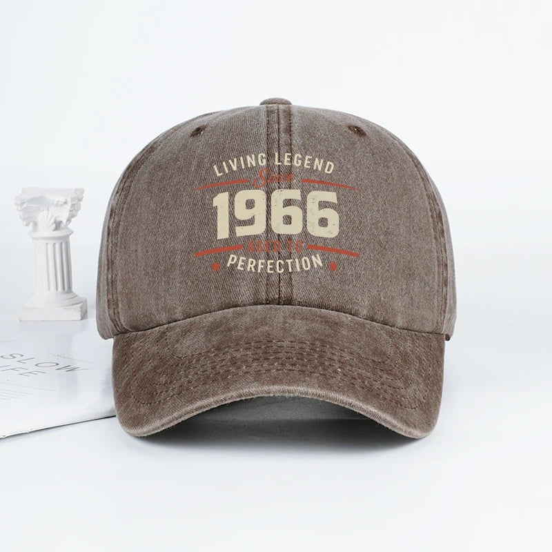 "Living Legend Since 1966" Washed Baseball Cap Adjustable Unisex Gift For Vintage Lovers