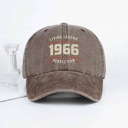 "Living Legend Since 1966" Washed Baseball Cap Adjustable Unisex Gift For Vintage Lovers