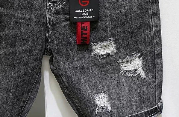 Men's Short Jeans Pants Black Gray Ripped Male Denim Shorts Designer Buttons Popular Emo New in Stretchable Wih Zipper Original