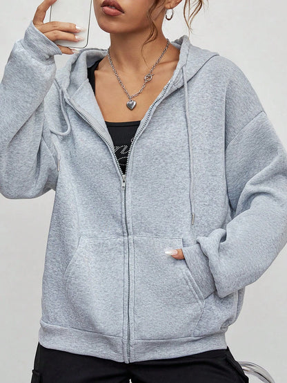 Profashion  Solid Zipper Hoodie Women Warm Fleece Hoodies Autumn Casual Hoody  Street Pocket Sportswear Oversized All-Match Female veste