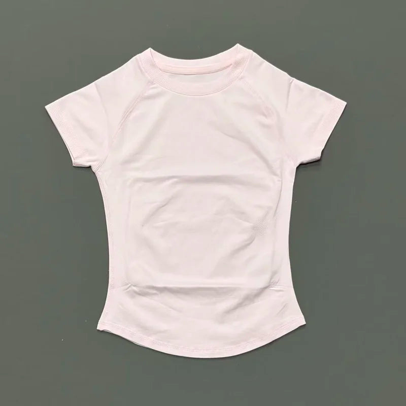 Histello Women Short Sleeve Sports T-Shirt Round Neck Breathable Stretchy Quick Dry Top Yoga Gym Running Fitness Activewear