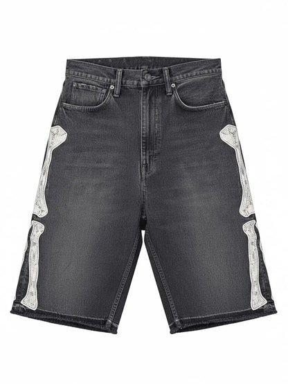 Retro Denim Shorts Y2k Casual Embroidered Bone Denim Shorts