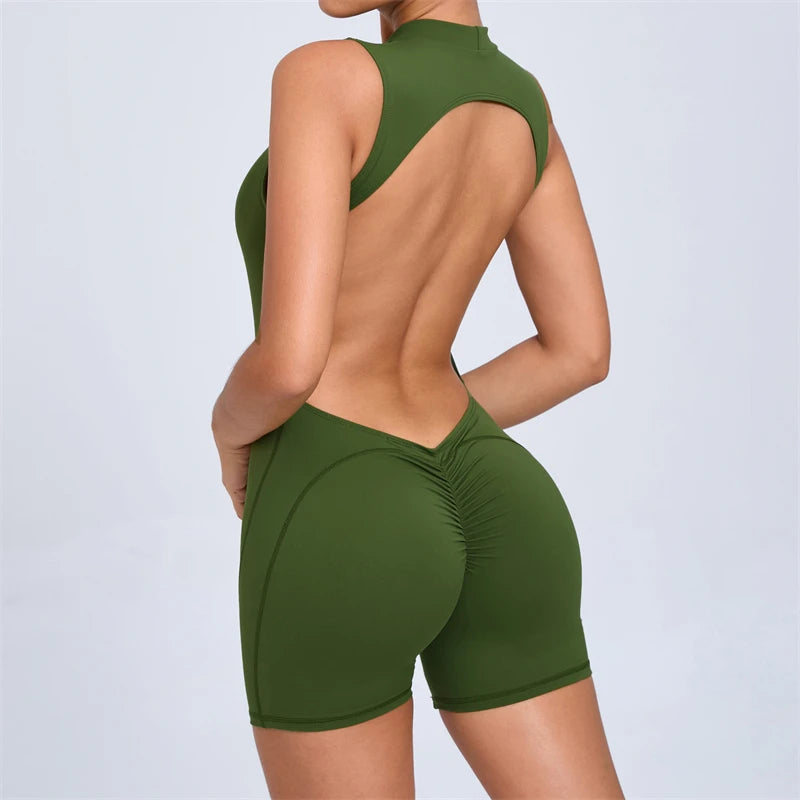 Allure The Brand Women Backless Romper ATB High Support Backless Sport Jumpsuit Hollow Gym Bodycon Short Jumpsuit Playsuit Women