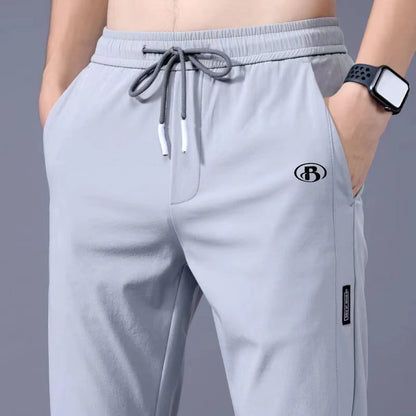Summer men's ice silk quick drying casual pants slim fit version ice silk pants sports pants straight tube quick drying